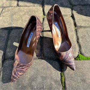 Manolo Blahnik Sequined Animal Print Pumps